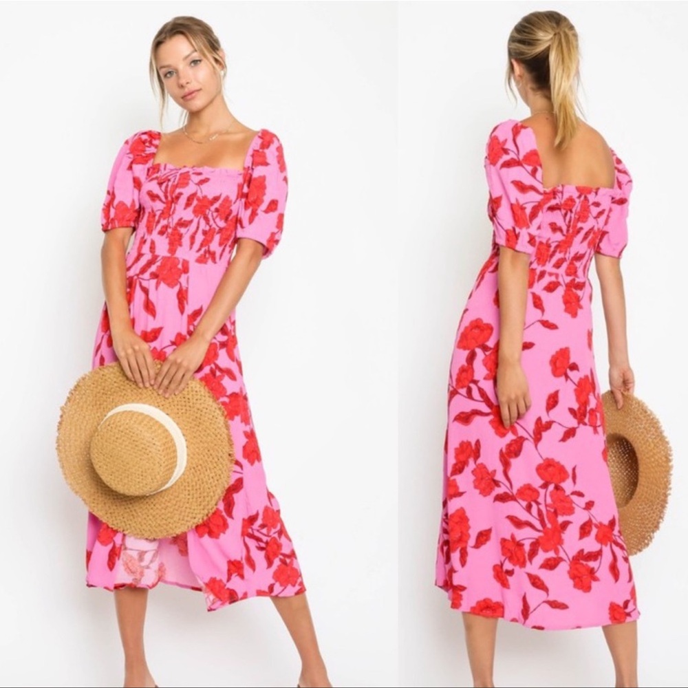 Olivaceous pink floral midi dress | M